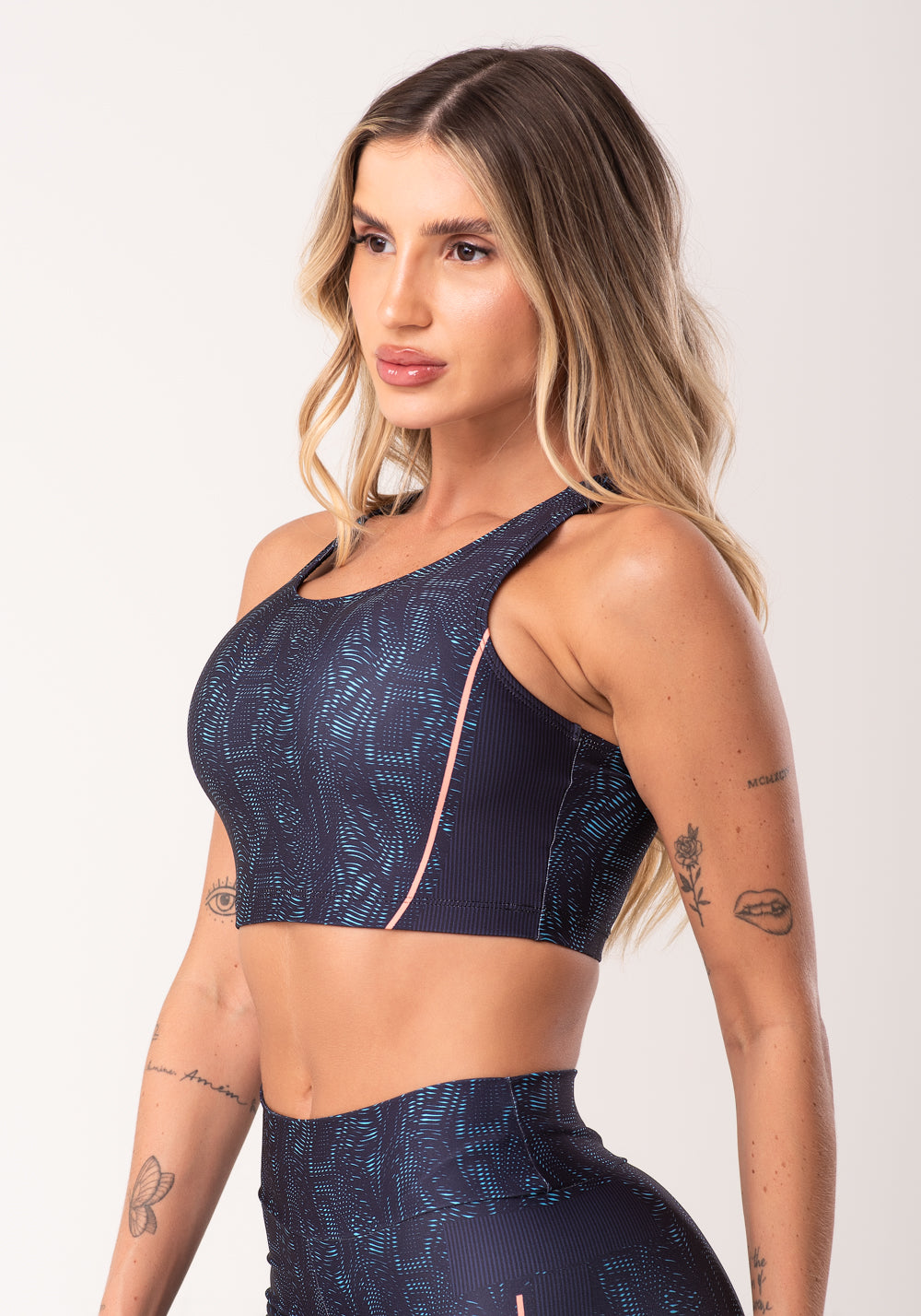 Top Fitness Feminino Nadador Estampado Energy Azul Printed Dlk