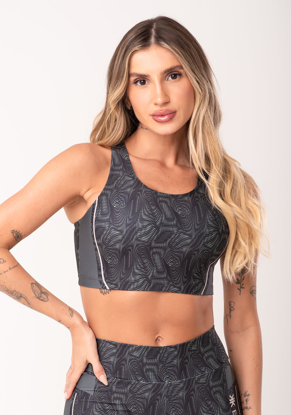 Top Fitness Feminino Nadador Estampado Energy Verde Printed Dlk
