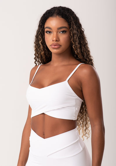 Top Fitness Feminino Branco Transpassado New Age Dlk