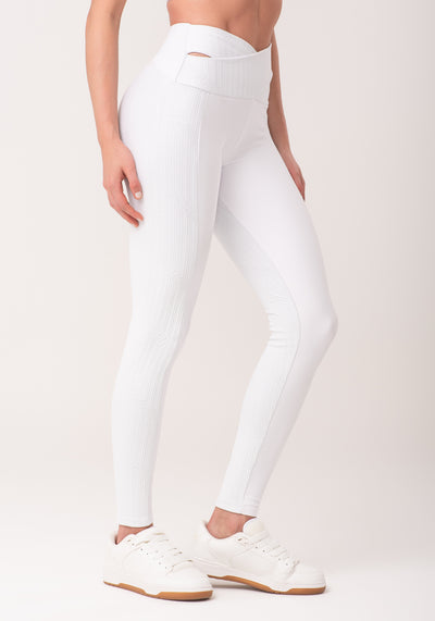 Legging Fitness Feminina Branco Com Cós Transpassado New Age Dlk
