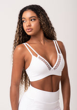 Top Fitness Feminino Branco Alça Dupla Com Detalhe Em Tela New Age Dlk