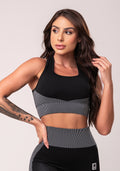 Top Fitness Feminino Preto Texturizado Com Bojo E Alças Cruzadas Seamless Dlk