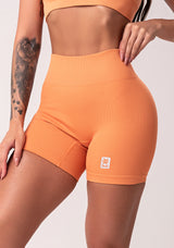 Bermuda Fitness Feminina Laranja Com Cós Alto Texturizada Seamless Dlk