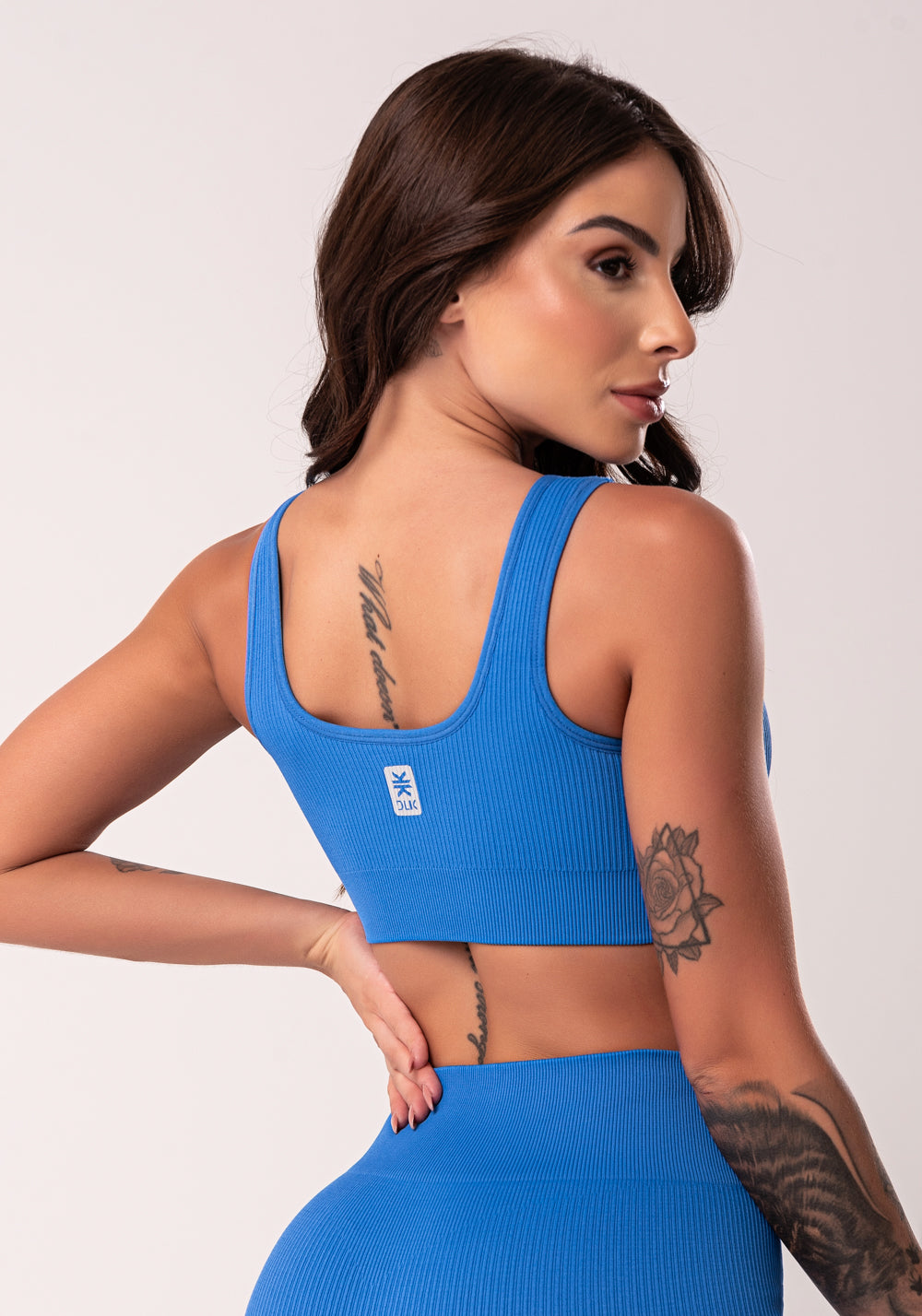 Top Fitness Feminino Azul Texturizado Com Bojo Seamless Dlk