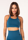 Top Fitness Feminino Azul Petróleo Canelado Com Alças Duplas Seamless Dlk