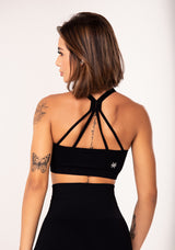 Top Fitness Feminino Preto Canelado Com Alças Duplas Seamless Dlk