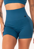 Short Fitness Feminino Azul Petróleo Com Recorte Canelado Seamless Dlk