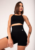 Short Fitness Feminino Preto Com Recorte Canelado Seamless Dlk