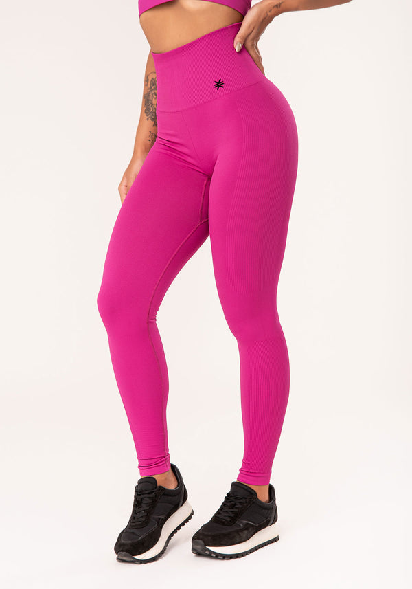 Legging Fitness Feminina Fúcsia Com Recorte Canelado Seamless Dlk