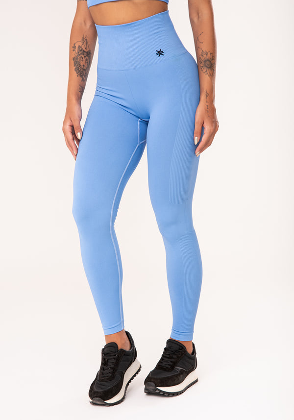 Legging Fitness Feminina Azul Claro Com Recorte Canelado Seamless Dlk