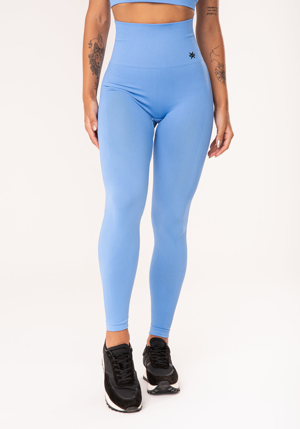 Legging Fitness Feminina Azul Claro Com Recorte Canelado Seamless Dlk
