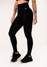 Legging Fitness Feminina Preto Com Recorte Canelado Seamless Dlk