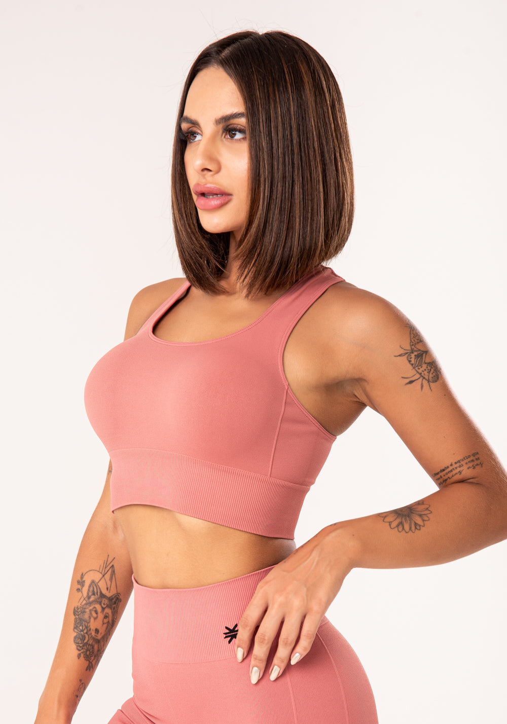 Top Fitness Feminino Goiaba Modelo Nadador Seamless Dlk