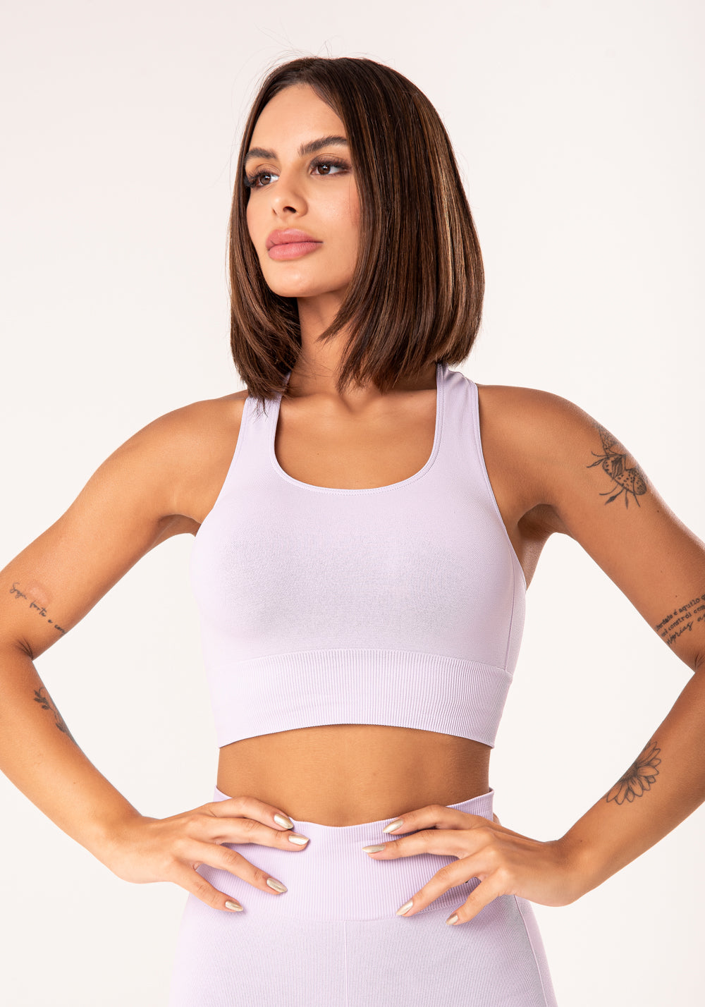 Top Fitness Feminino Lilás Modelo Nadador Seamless Dlk