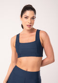 Top Fitness Feminino Marinho Com Recortes E Decote Reto Dlk