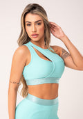 Top Fitness Feminino Verde Assimétrico Com Elástico Flow Dlk