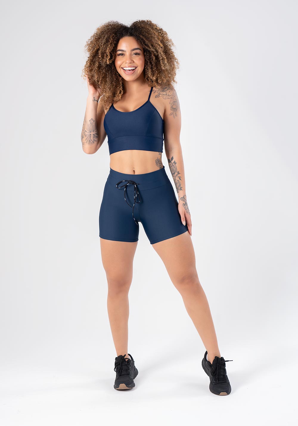 Short Fitness Azul Marinho Com Cadarço Básico Dlk