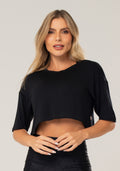 Cropped Feminino Preto Manga Curta Flow Dlk