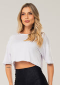 Cropped Feminino Branco Manga Curta Flow Dlk