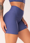 Bermuda Fitness Feminina Azul Com Recortes E Pesponto Flow Dlk