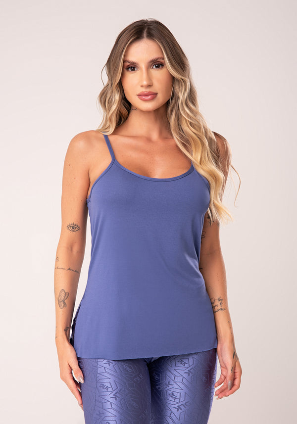 Camiseta Feminina Azul Alças Finas Flow Dlk