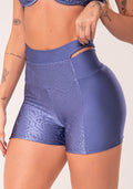 Short Fitness Feminino Azul Logomania Cut-out Com Recortes Flow Dlk