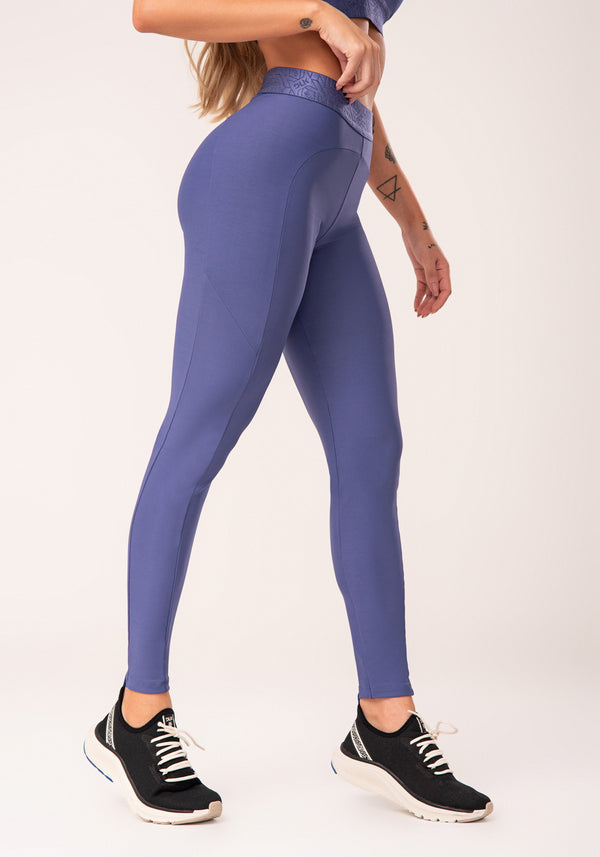 Legging Fitness Feminina Azul Com Recortes E Elástico Na Cintura Flow Dlk