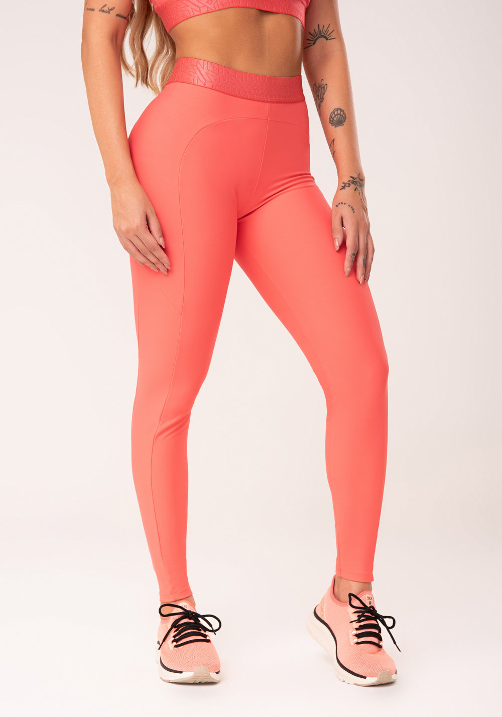 Legging Fitness Feminina Coral Com Recortes E Elástico Na Cintura Flow Dlk