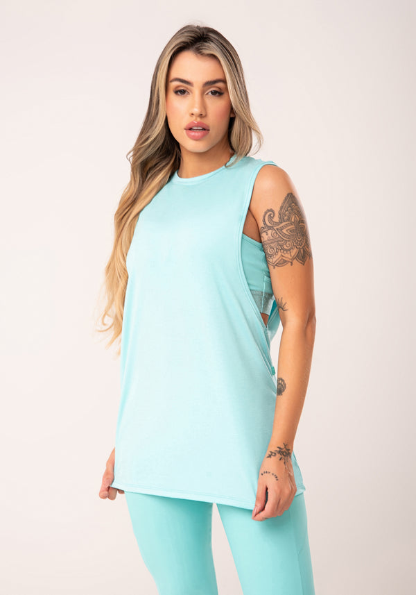 Camiseta Fitness Feminina Verde Maxi Cava Flow Dlk