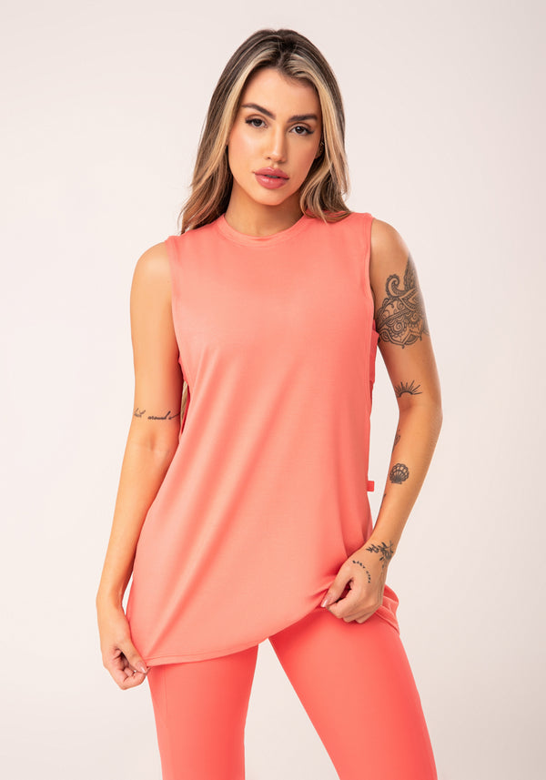 Camiseta Fitness Feminina Coral Maxi Cava Flow Dlk