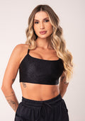 Top Fitness Feminino Preto Logomania Com Alças Cruzadas Flow Dlk