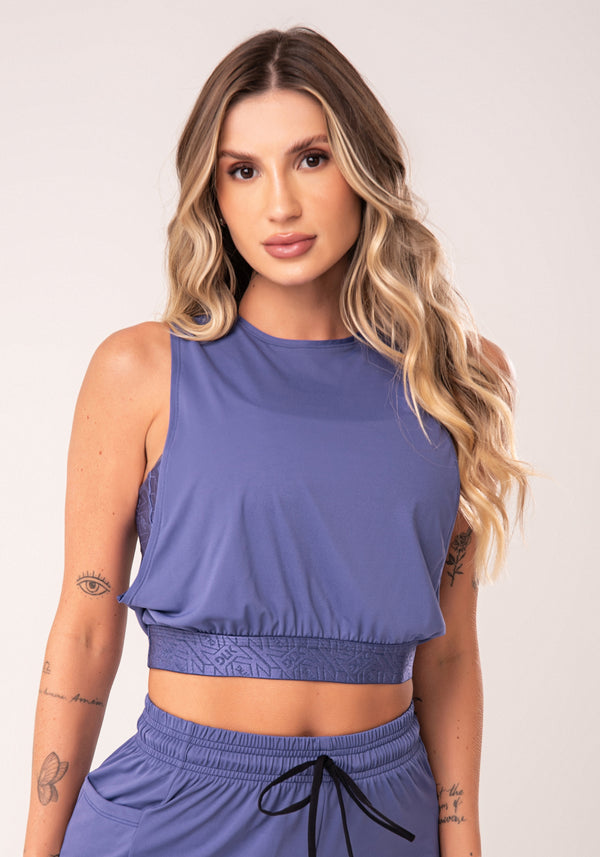 Cropped Azul Maxi Cava Com Elástico Flow Dlk