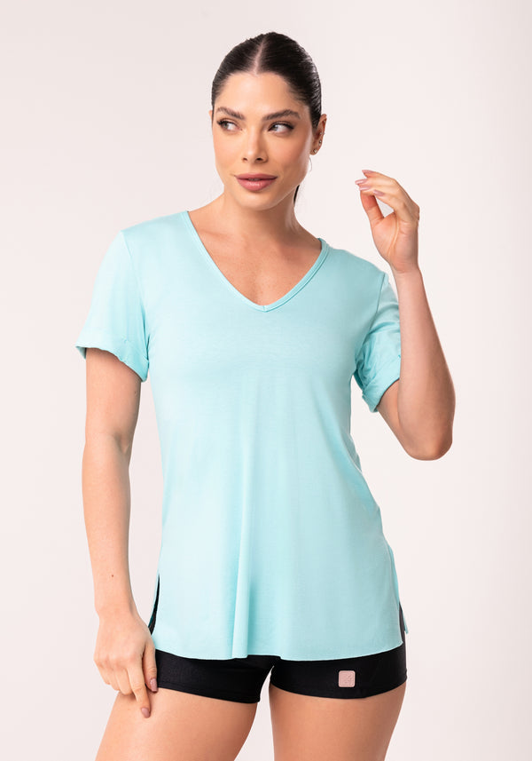 Blusa Fitness Feminina Verde Decote V Flow Dlk