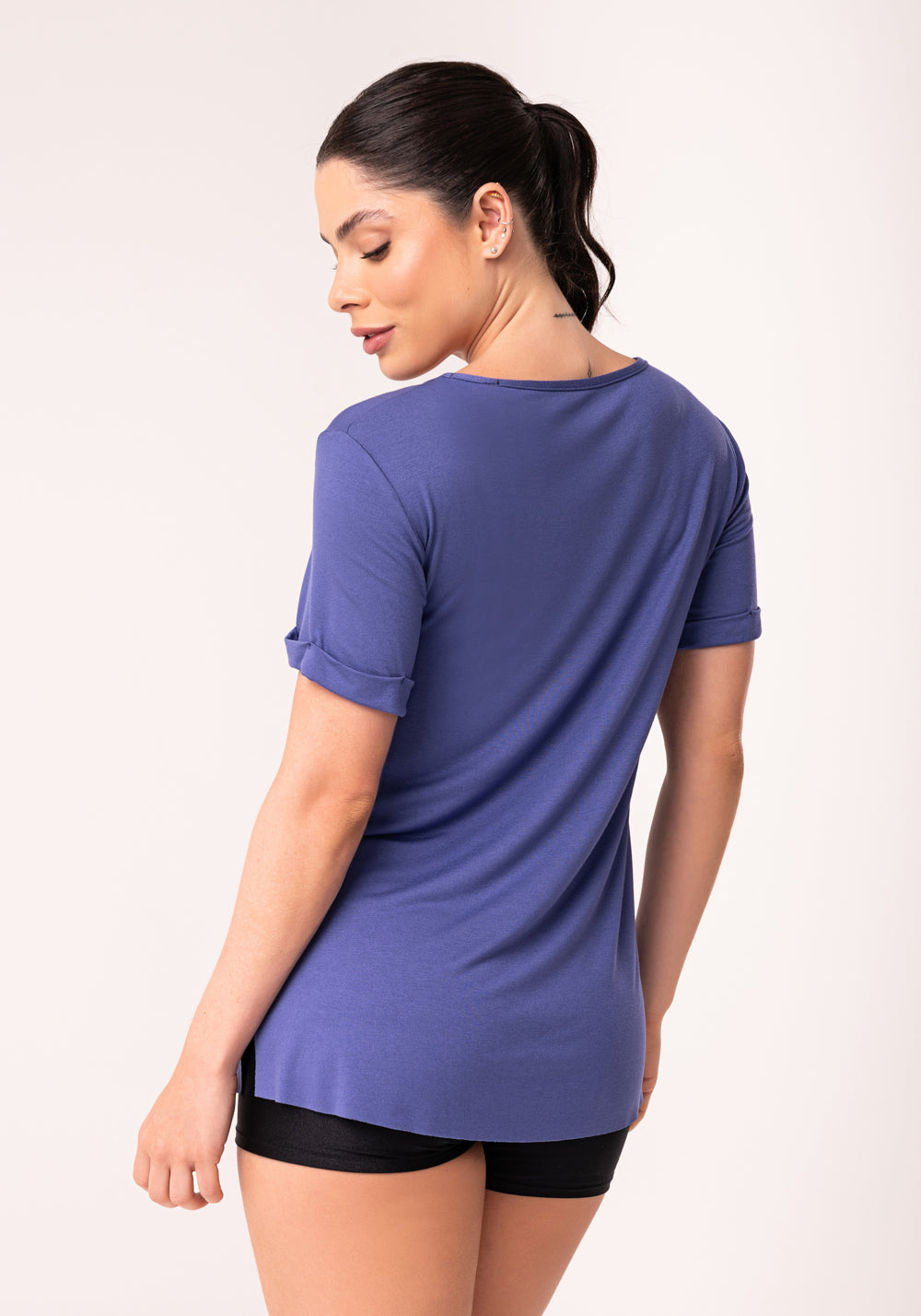 Blusa Fitness Feminina Azul Decote V Flow Dlk