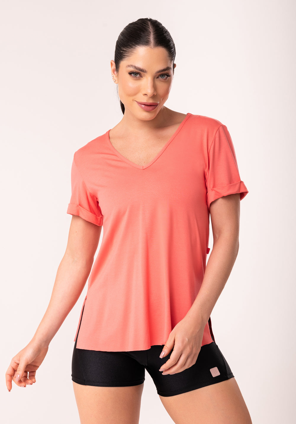 Blusa Fitness Feminina Coral Decote V Flow Dlk