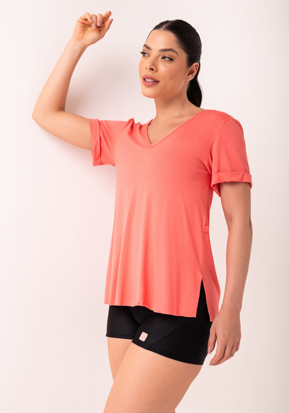 Blusa Fitness Feminina Coral Decote V Flow Dlk