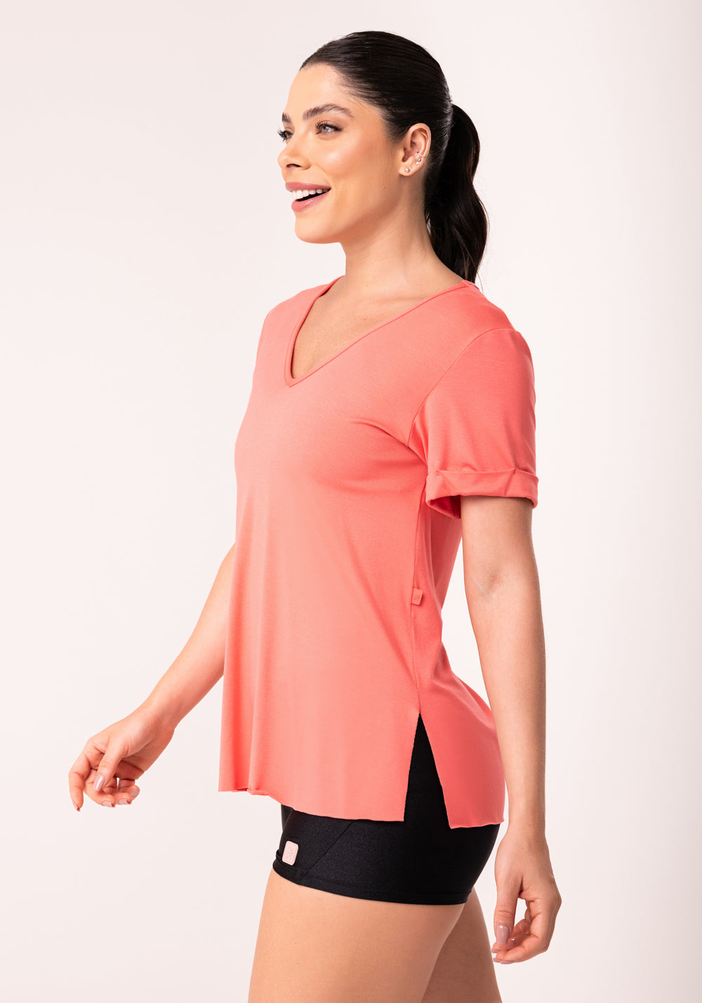 Blusa Fitness Feminina Coral Decote V Flow Dlk