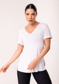 Blusa Fitness Feminina Branco Decote V Flow Dlk