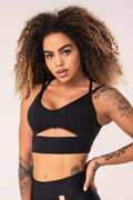 Top Fitness Feminino Preto Cut-out Com Decote Franzido Flow Dlk