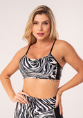 Top Fitness Feminino Com Bojo Estampado Animal Print Neon Laranja Printed Dlk