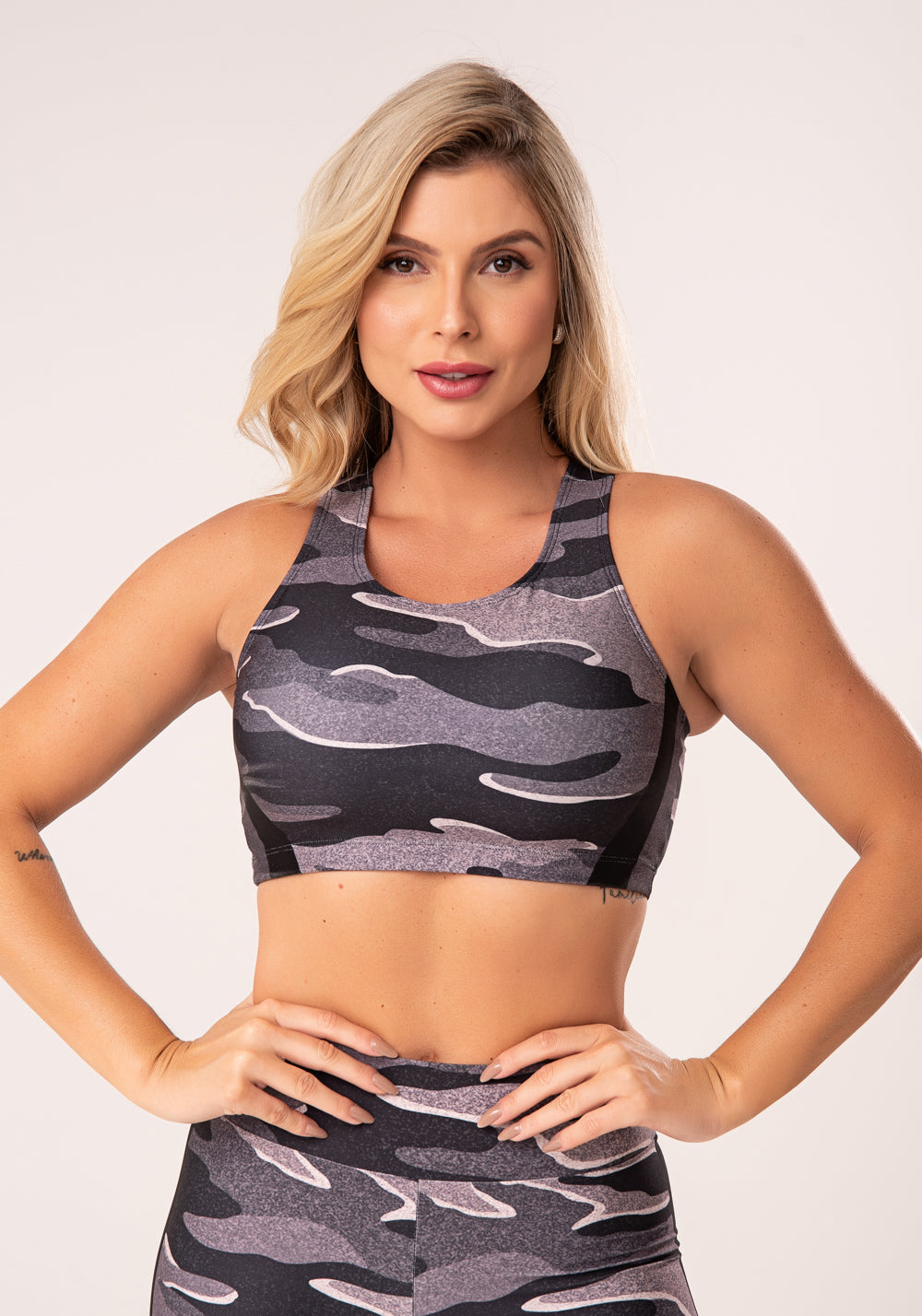 Top Fitness Feminino Nadador Estampado Camuflado Nude Printed Dlk