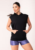Colete Feminino Preto Moletinho Oversized Com Bolso Frontal E Capuz Flow Dlk