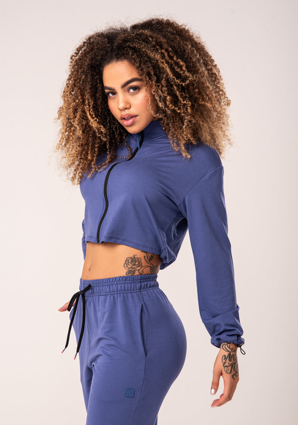 Casaco Cropped Feminino Azul Moletinho Com Zíper Flow Dlk