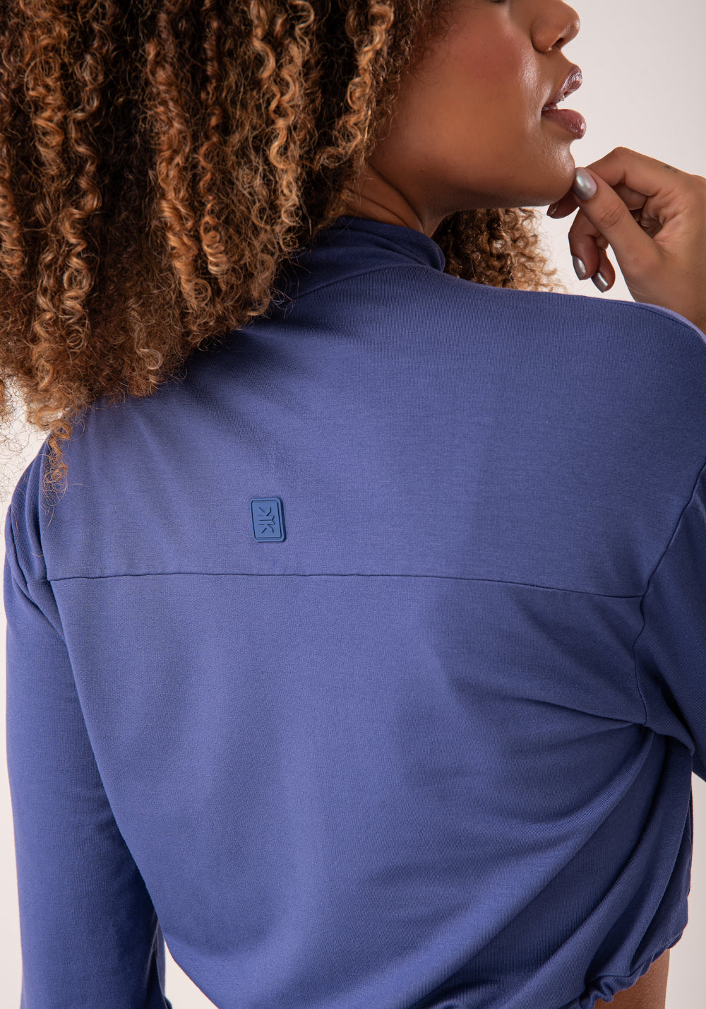 Casaco Cropped Feminino Azul Moletinho Com Zíper Flow Dlk