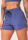 Short Feminino Azul Moletinho Com Fenda Flow Dlk