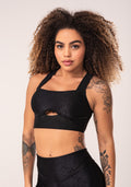 Top Fitness Feminino Preto Logomania Costas Cruzadas Flow Dlk