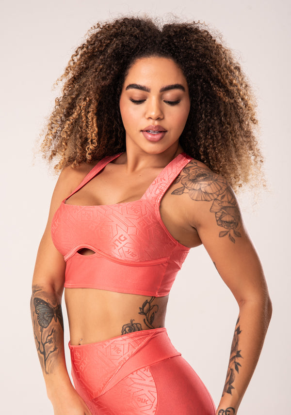 Top Fitness Feminino Coral Costas Cruzadas Flow Dlk