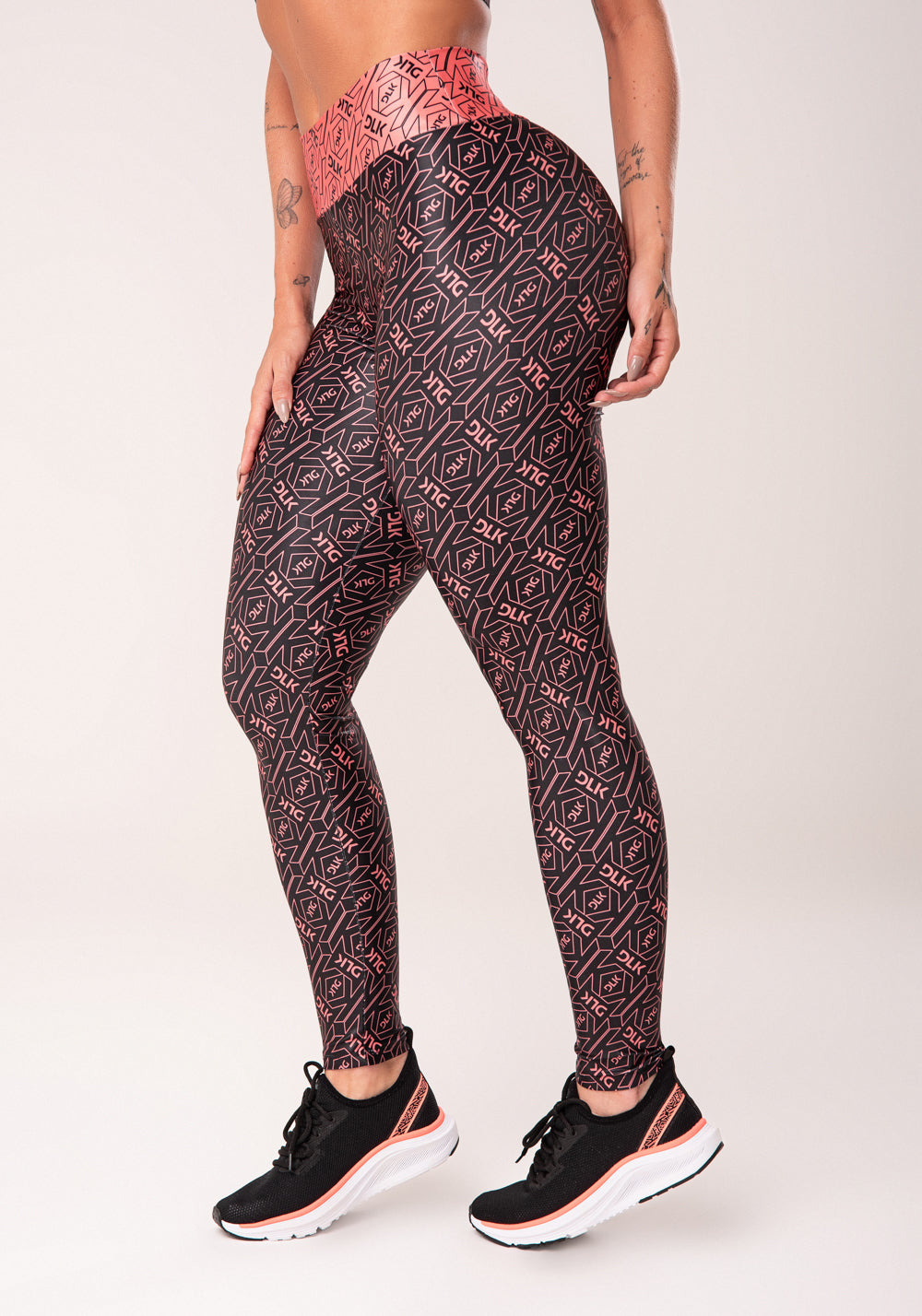 Legging Fitness Feminina Coral E Preto Logomania Flow Dlk