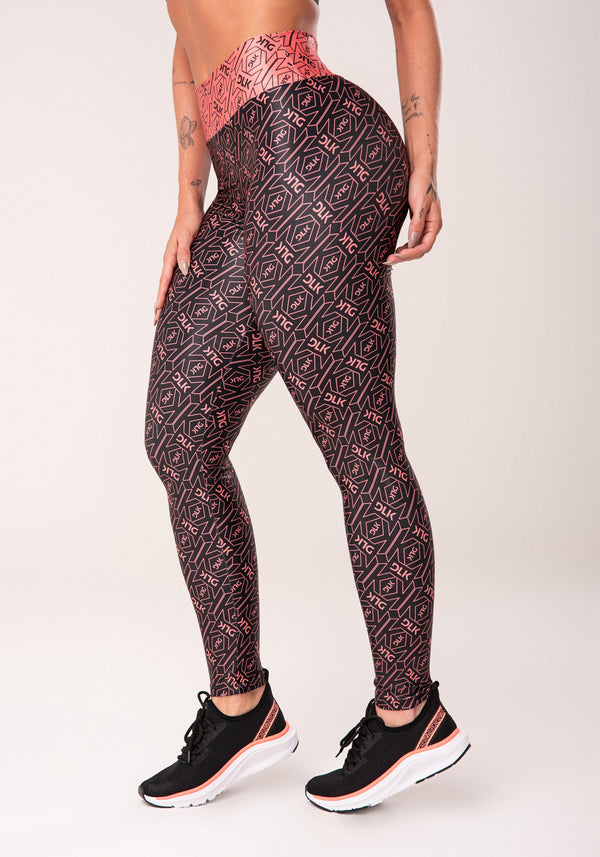 Legging Fitness Feminina Coral E Preto Logomania Flow Dlk