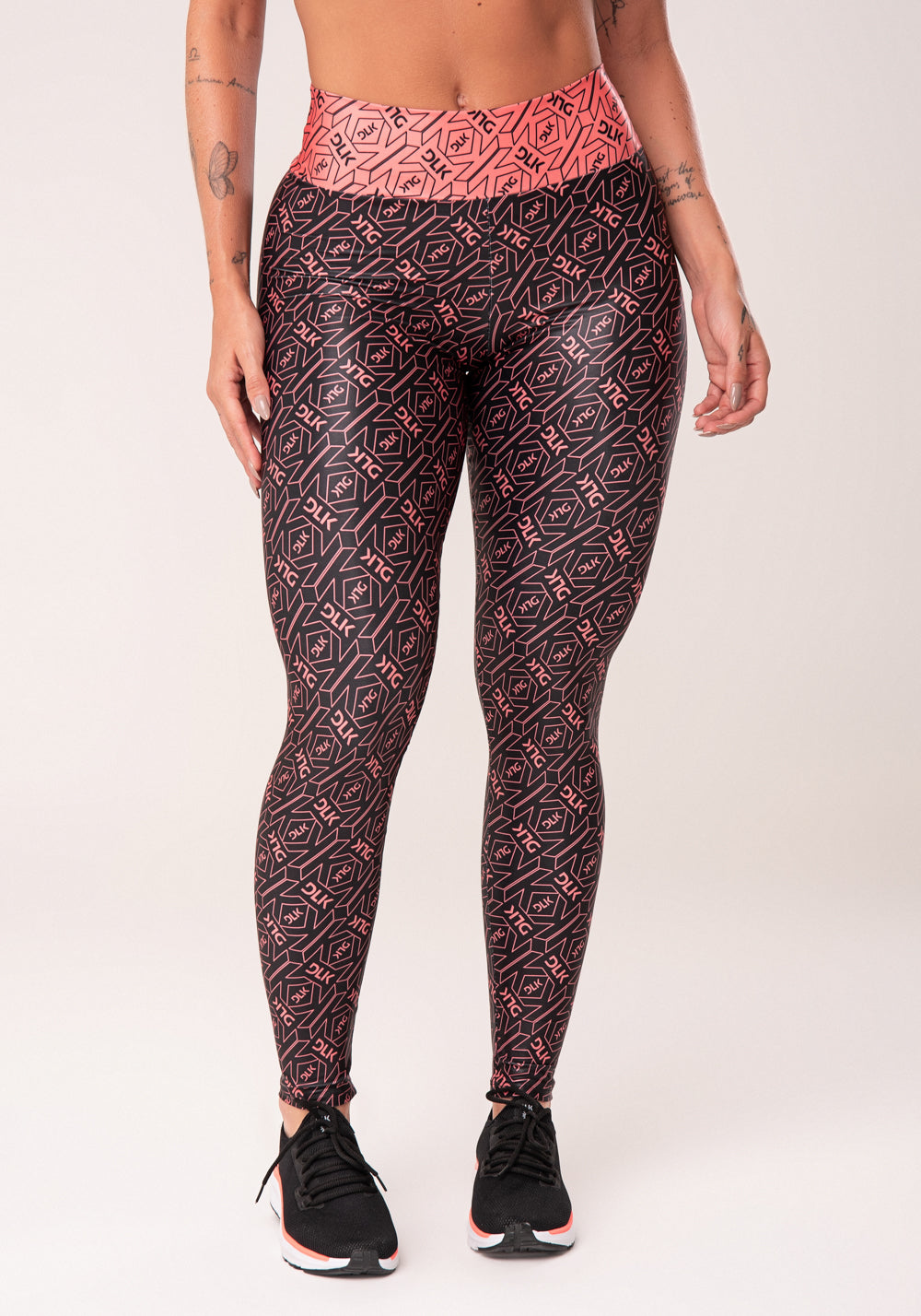 Legging Fitness Feminina Coral E Preto Logomania Flow Dlk
